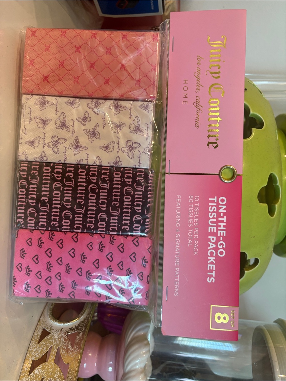 Juicy Couture Pink and Purple Patterned On-The-Go Tissue Packets